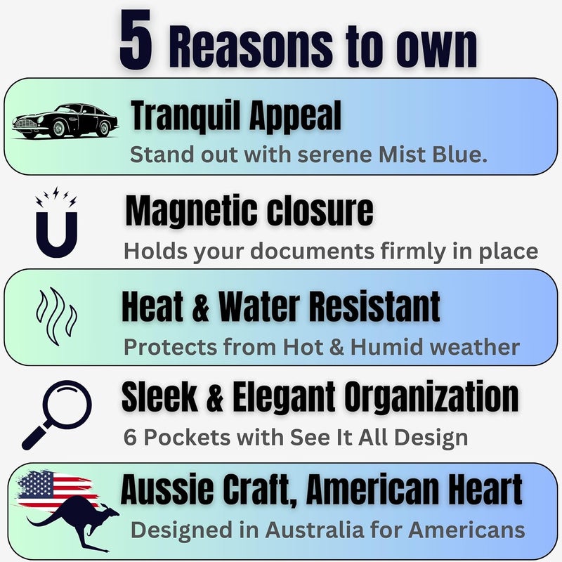 MOTO4X Car Registration and Insurance Card Holder, Premium PU Leather Glove box Organizer for Licence, Cards & Essential Documents in your Glove compartment, a Car Wallet for all Vehicle needs:Blue - Image 2